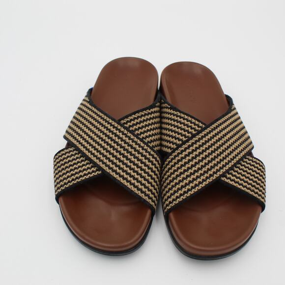 Rothys The Weekend Sandal Womens 10 Tan Black Knit Slip On Slides Comfort Shoe - Picture 2 of 6